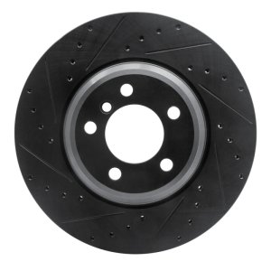 BMW 745Li Brake Rotor (1) - Front Left - R1 Concepts - Drilled & Slotted - Black - `02-`08